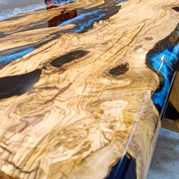 handmade olive wood epoxy dinning table for homes in miami