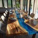 modern wooden blue epoxy dinning table for family gatherings in miami