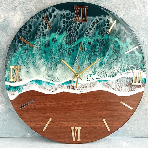 Handmade epoxy resin clock inspired by coastal waves