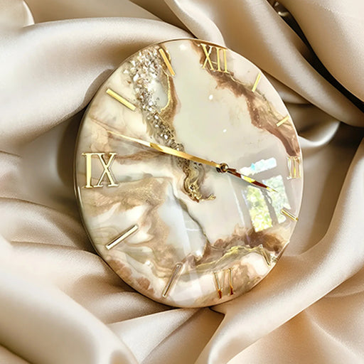 Handmade marble effect wall clock packed in wooden gift box
