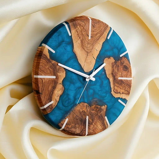 Handmade resin and olive wood wall clock perfect for gifts