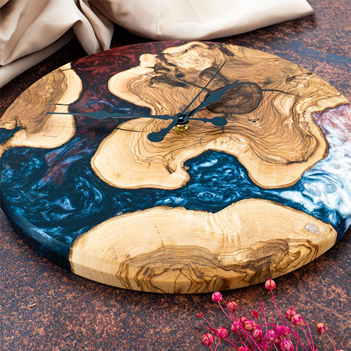 Handcrafted resin and wood wall clock with minimalist design