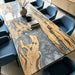 Handcrafted silver resin olive wood table for designer dining room and upscale interiors