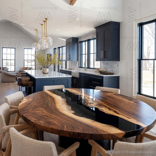 round wooden epoxy dinning table for modern homes in Florida