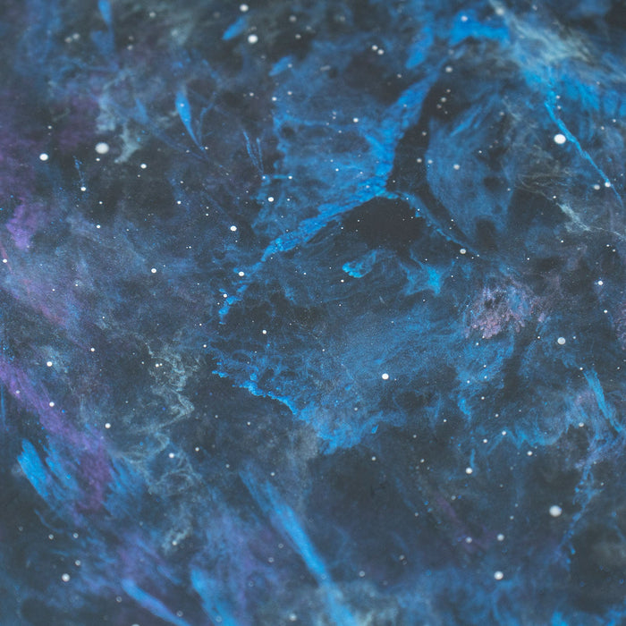 Handmade walnut dining table with mesmerizing starry sky blue epoxy resin river.