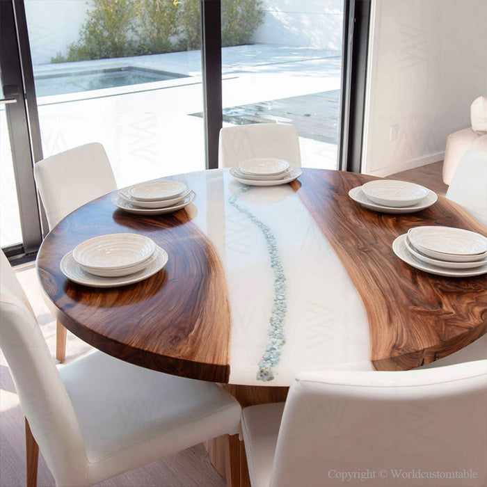 handcrafted black walnut epoxy dinning table for modern homes in florida
