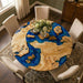 Modern round conference table made from natural poplar wood and premium blue resin.