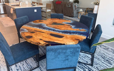 Dining table with a unique design in a living room setting