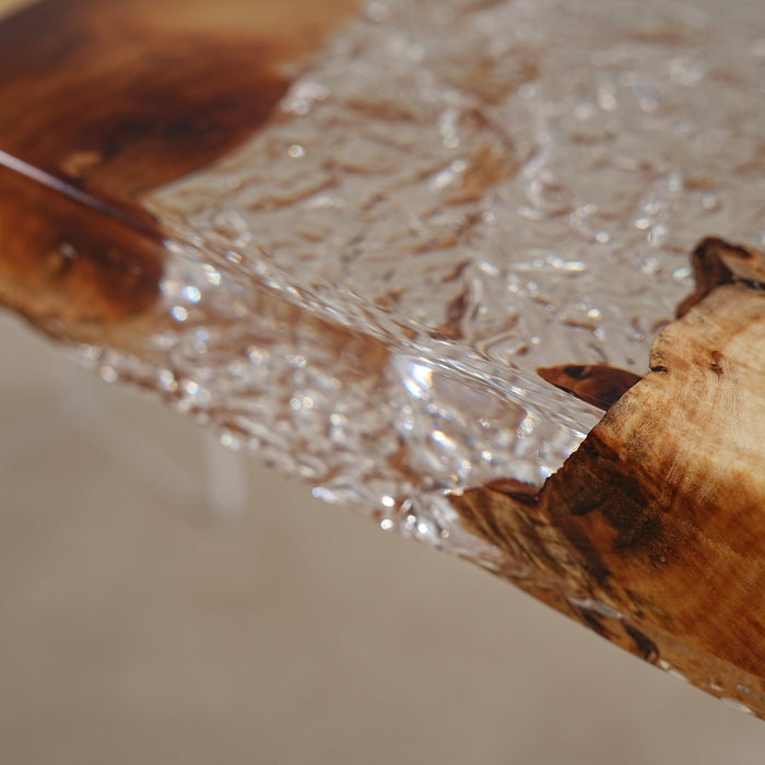 Unique epoxy furniture – glossy live edge coffee table for living rooms.