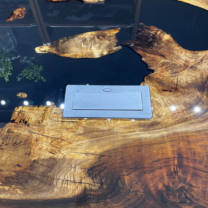 In stock black walnut epoxy conference table with 4 to 7 week U.S. delivery