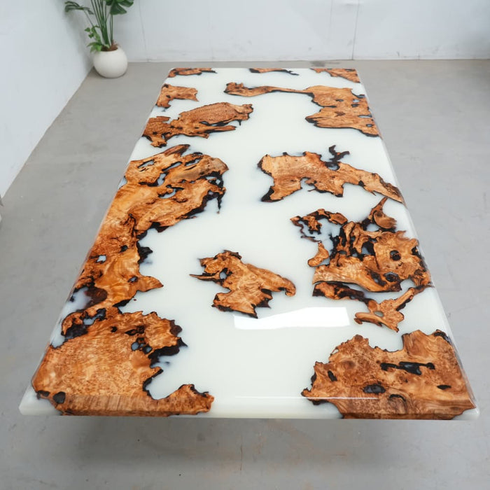 In stock burl epoxy dining table with 4 to 7 week U.S. delivery