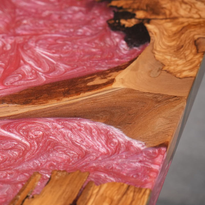 In stock olive wood red epoxy dining table with 4 to 7 week U.S. delivery
