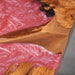 In stock olive wood red epoxy dining table with 4 to 7 week U.S. delivery