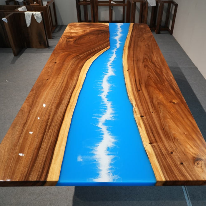 in stock walnut epoxy dinning table with 4 to 7 week delivery