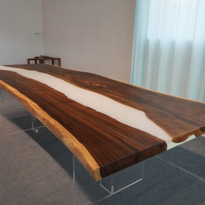 In stock walnut white epoxy dining table with 4 to 7 week U.S. delivery
