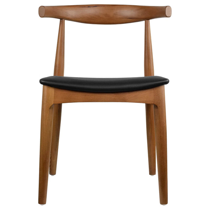 Wooden chair with a black cushion on a white background