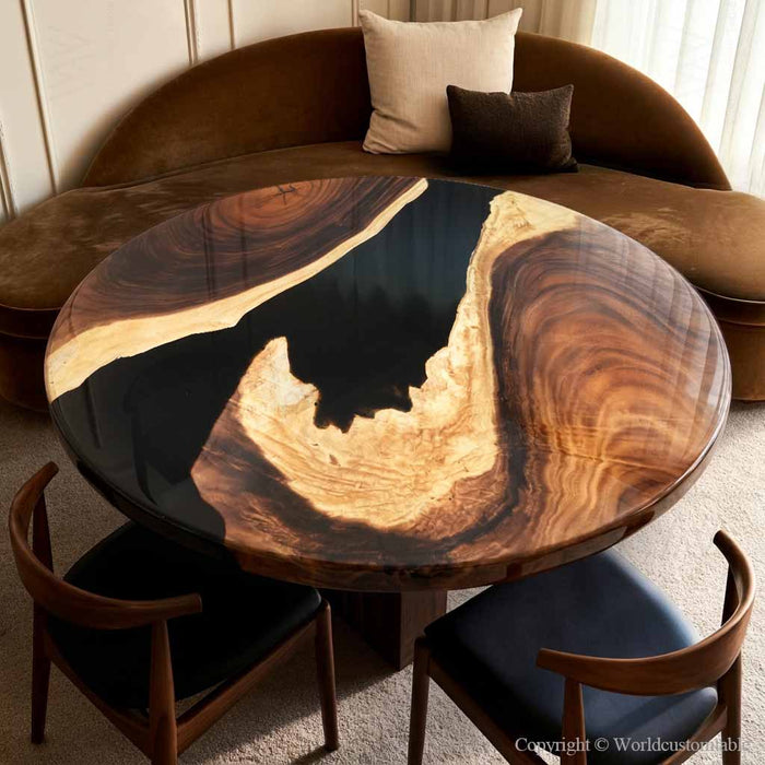 Handmade walnut resin coffee table with natural wood grain and epoxy finish