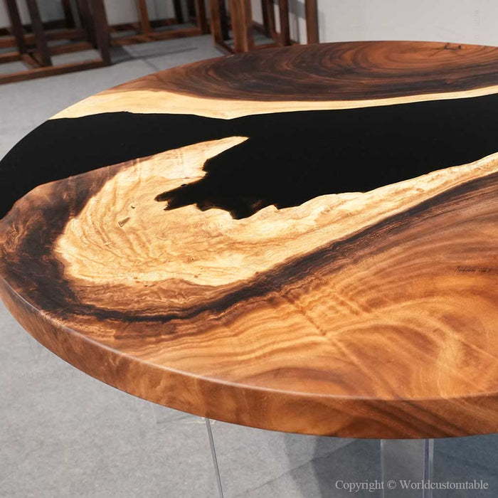 Modern black epoxy coffee table with walnut top for contemporary home spaces