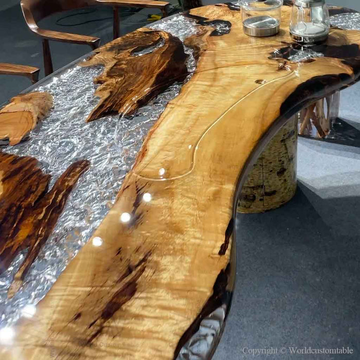 Luxury custom resin dining table designed to bring natural hardwood beauty into modern interiors.