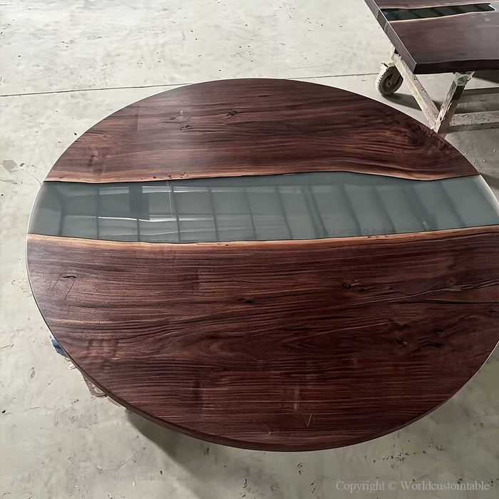 Handmade walnut epoxy table with unique smoke resin finish