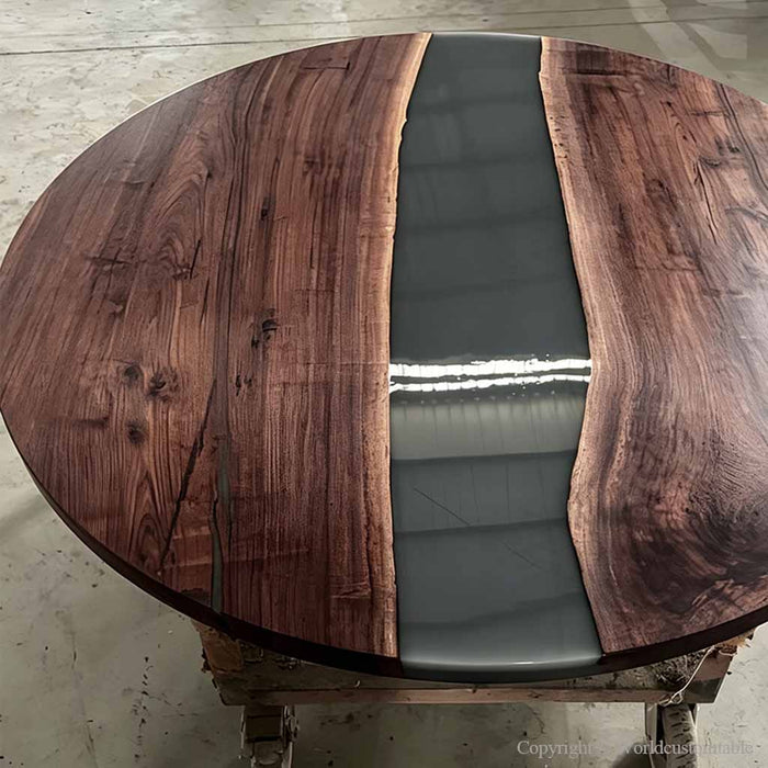 Luxury round wood dining table centerpiece with natural walnut texture