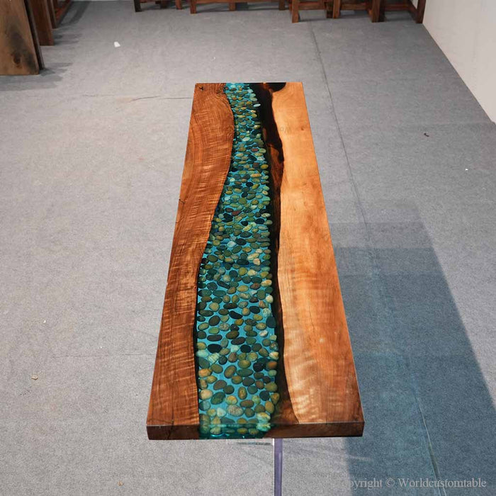 Live edge black walnut console furniture with artistic epoxy resin details