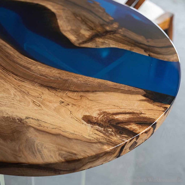 Handcrafted black walnut resin coffee table with ocean blue epoxy