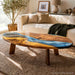 Walnut epoxy coffee table with blue ocean wave resin