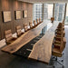 Extra large black walnut epoxy conference table with live edge and black resin