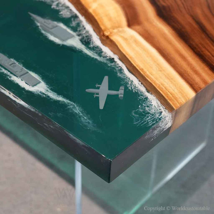 Unique walnut epoxy dining table inspired by the open sea
