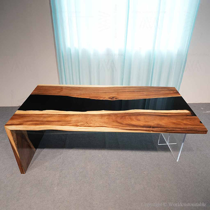 Black walnut desk featuring a single side waterfall leg