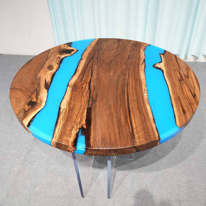 Live edge walnut epoxy coffee table with blue resin