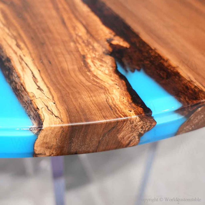 Luxury walnut river coffee table with artistic blue epoxy design