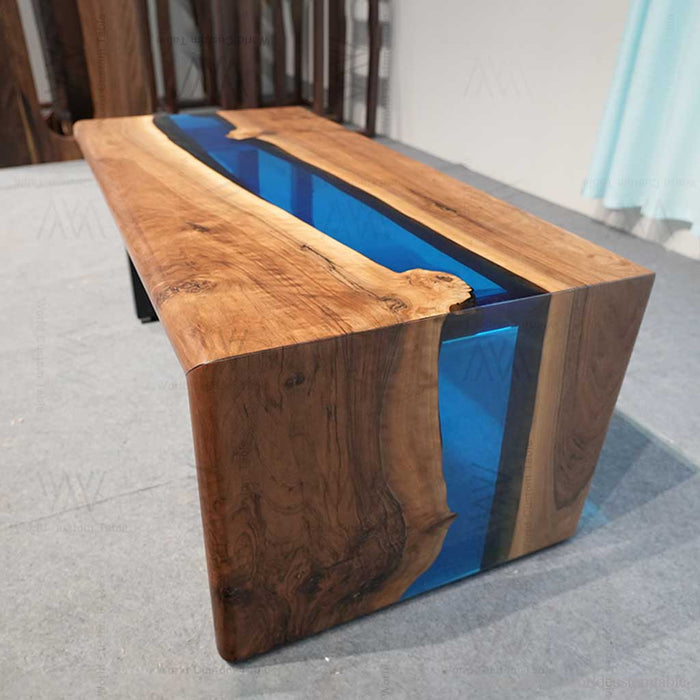 Live edge black walnut desk with blue epoxy resin