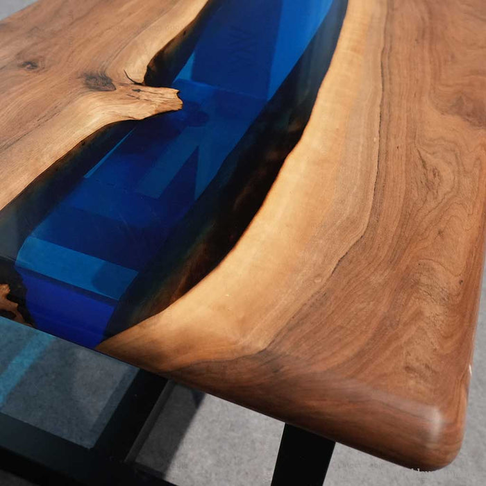 Luxury black walnut epoxy office desk with blue resin