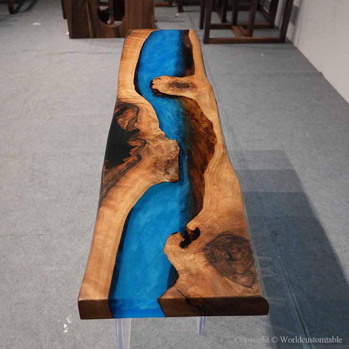 Live edge epoxy console table with natural black walnut grain