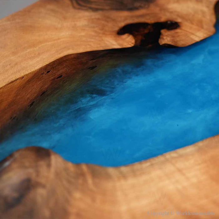 Luxury black walnut entryway table with blue epoxy resin