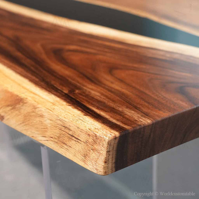 Luxury walnut resin dining table with natural live edge