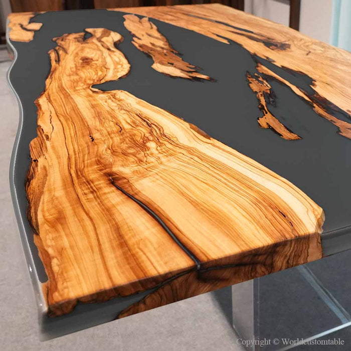 Luxury Olive resin dining table with natural wood grain
