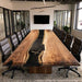 Black walnut epoxy conference table with black resin and gold flakes