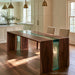 Modern dining room featuring the Ocean Veil black walnut epoxy waterfall table with teal resin