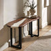 Luxury hallway featuring a black walnut epoxy console table with white resin styled with elegant home accessories