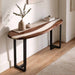 Elongated oblong black walnut epoxy console table with elegant white resin accents and a modern profile