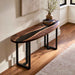 Oblong black walnut epoxy console table with black resin and rich natural wood grain