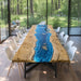 Large office table made of poplar wood with deep blue epoxy resin