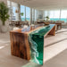 Large epoxy waterfall table in Miami-style conference room