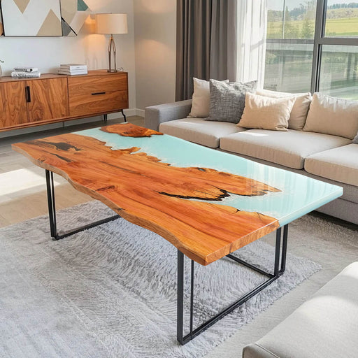 Extra long olive wood epoxy dining table for 10 people