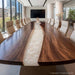 Large rounded black walnut epoxy conference table for corporate boardroom