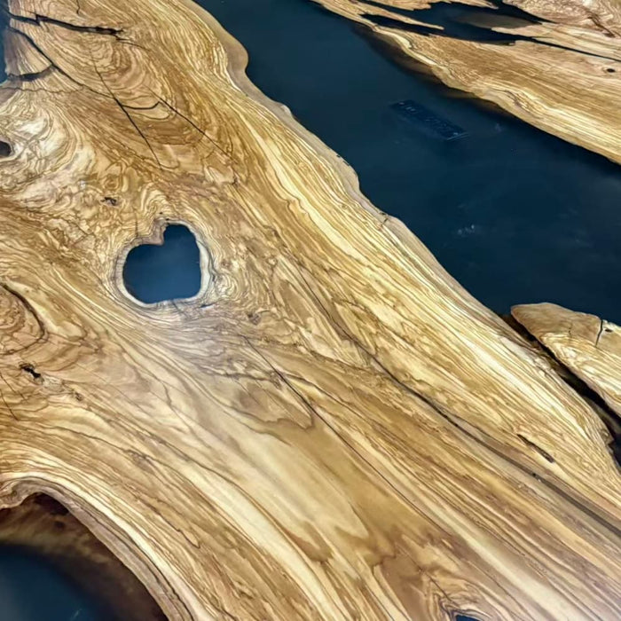 Large square black epoxy coffee table for modern home interiors