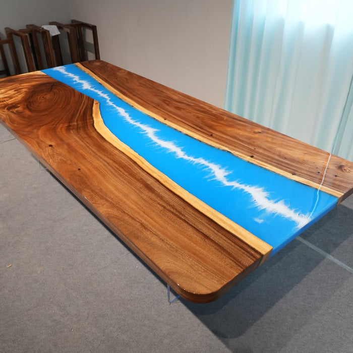 large walnut wave resin dining table for entertaining